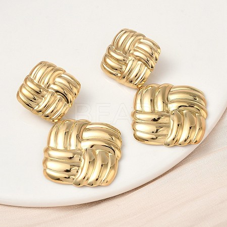 304 Stainless Steel Woven Rhombus Dangle Stud Earrings EJEW-K268-64G-1