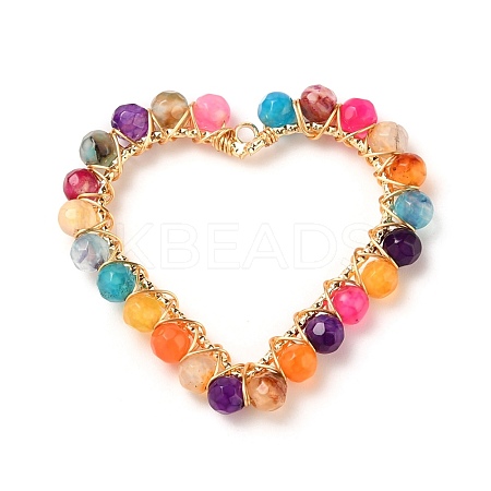 Heart Natural Faceted Agate Pendants PALLOY-JF00511-01-1