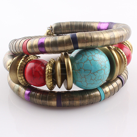Alloy & Iron & Resin Round Beaded Bangles for Women FS-WG7222A-01-1