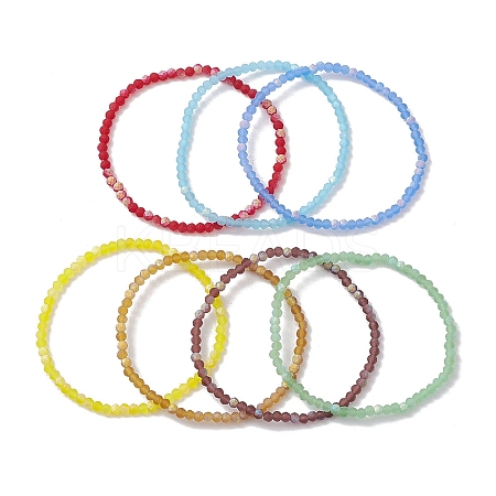 7Pcs 7 Styles Faceted Frosted Glass Beaded Stretch Bracelets for Women BJEW-JB10187-1