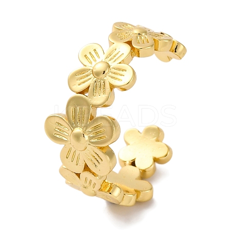 Rack Plating Brass Flower Open Cuff Rings for Women RJEW-S242-01G-B-1