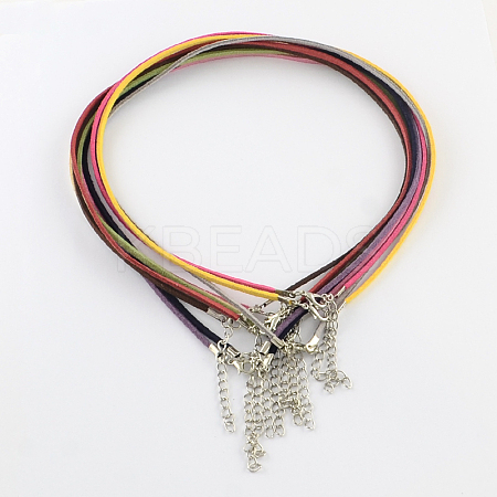 2mm Faux Suede Cord Necklace Making with Iron Chains & Lobster Claw Clasps NCOR-R029-M-1