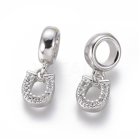 Brass Micro Pave Clear Cubic Zirconia European Dangle Charms ZIRC-G153-10P-1