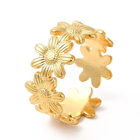 Ion Plating(IP) 304 Stainless Steel Sunflower Open Cuff Ring for Women RJEW-E063-08G-1