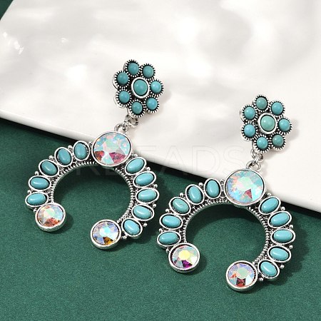 Alloy Synthetic Turquoise Dangle Stud Earrings EJEW-U053-09A-AS-1