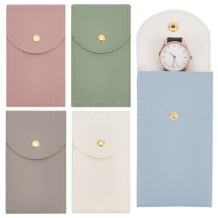 5Pcs 5 Colors Rectangle Imitation Leather Single Watch Storage Bag ABAG-NB0002-02-1