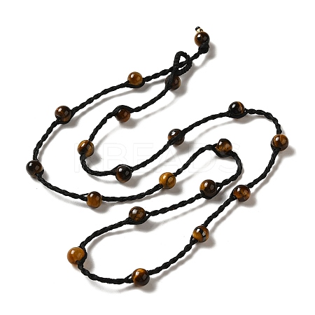 Natural Tiger Eye Braided Bead Necklacess NJEW-K258-06A-1