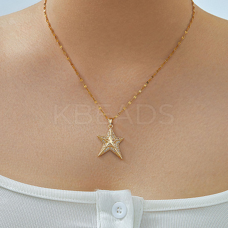 Elegant Brass Micro Pave Clear Cubic Zirconia Star Pendant Necklaces EY0411-1-1