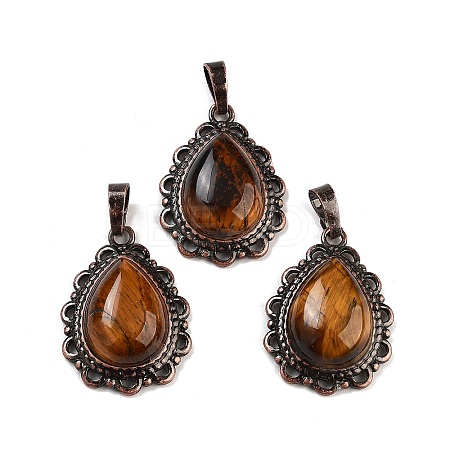 Natural Tiger Eye Teardrop Pendants G-K363-01R-03-1