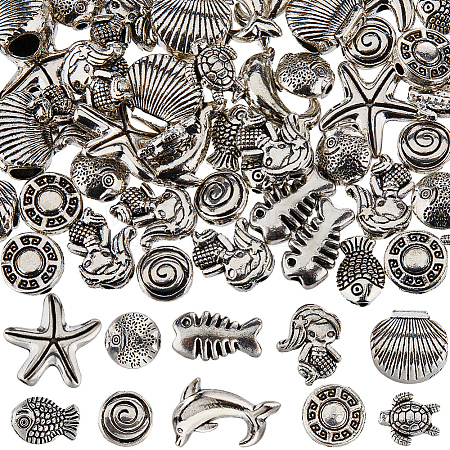 100Pcs 10 Style Ocean Theme Tibetan Style Alloy Beads FIND-SC0008-58-1