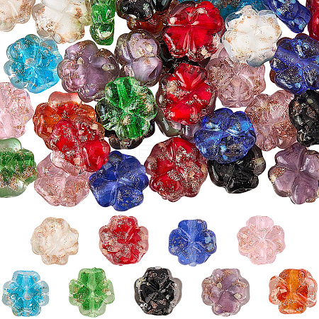 45Pcs 9 Colors Luminous Handmade Gold Foil Glass Beads Strands FOIL-PA0001-01-1