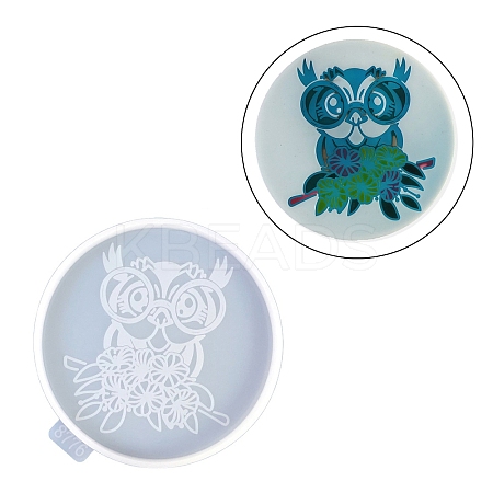 Flat Round with Owl & Flower DIY Cup Mat Silicone Molds LS-SIL-F007-06B-1