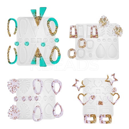 4Pcs Geometry/Teardrop/Heart Pendant & Links Silicone Molds DIY-LS0003-22-1