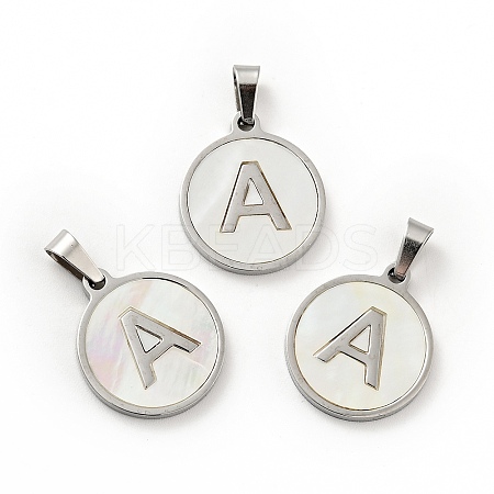 304 Stainless Steel with White Shell Pendants STAS-G268-01A-P-1