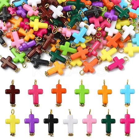 130Pcs 13 Colors Acrylic Cross Pendants PALLOY-YW031-1