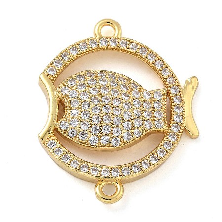 Rack Plating Brass Micro Pave Clear Cubic Zirconia Fish Connector Charms kk-A234-46G-1