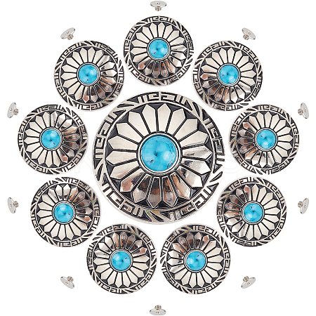 10Pcs 1-Hole Alloy & Turquoise Buttons FIND-GF0002-23-1
