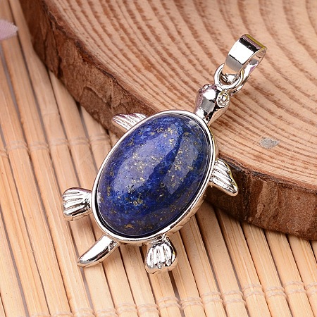 Tortoise Platinum Tone Brass Lapis Lazuli Pendants G-F265-01F-1