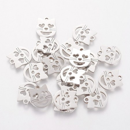 Non-Tarnish 201 Stainless Steel Kitten Charms LS-STAS-Q201-T111-1