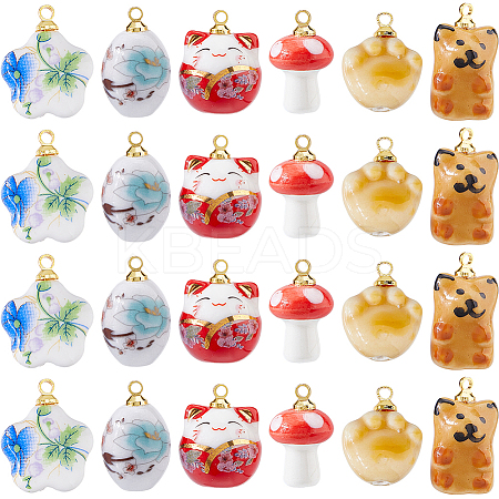 24Pcs 6 Styles Porcelain Pendants PALLOY-FH00169-1