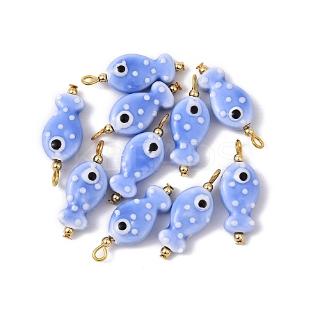 10Pcs Hand Painted Polka Dot Fish Porcelain Pendants PALLOY-YW00115-04-1