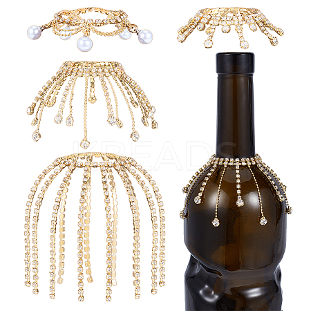 4Pcs Brass & Iron Rhinestone Wine Glass Charms HJEW-OC00280-1