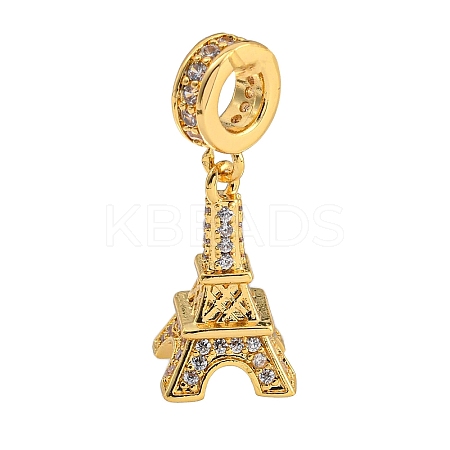 Rack Plating Brass Clear Cubic Zirconia European Dangle Charms KK-U035-25G-1