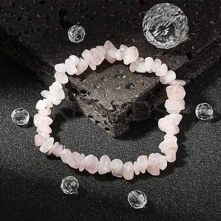 Rose Quartz Chips Stretch Bracelets X-BJEW-JB01308-01-1