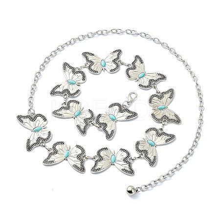 Butterfly Link Chain Waist Chains with Resin AJEW-CJC0006-02AS-1