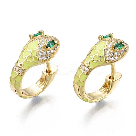 Green Cubic Zirconia Snake Huggie Hoop Earring EJEW-N011-46I-NF-1