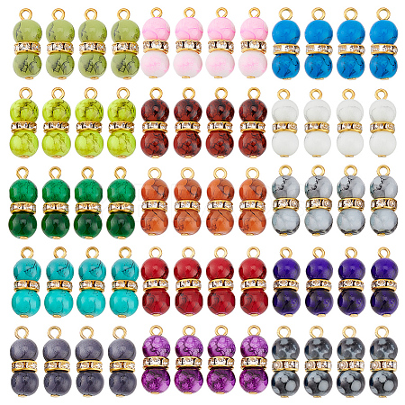60Pcs 15 Color Baking Paint Glass Round Beaded Pendants PALLOY-HY00032-1