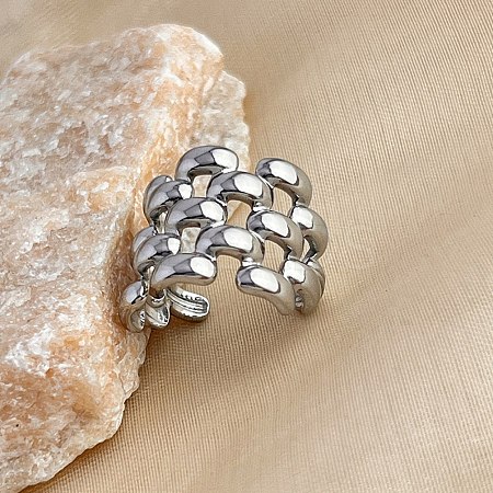 304 Stainless Steel Web Open Cuff Rings RJEW-K258-06P-1