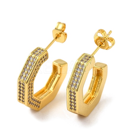 Brass Micro Pave Clear Cubic Zirconia Stud Earrings for Women EJEW-A040-09G-1