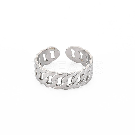 304 Stainless Steel Curb Chain Open Cuff Ring for Women RJEW-S405-195P-1