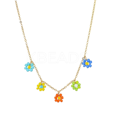 Glass Seed Bead Flower Bib Pendant Necklaces PW-WGC3FE4-02-1