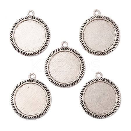 Tibetan Style Alloy Flat Round Pendant Cabochon Settings X-TIBEP-M022-54AS-1