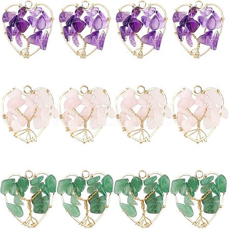 12Pcs 3 Styles Natural Gemstone Pendants FIND-FH0004-67-1