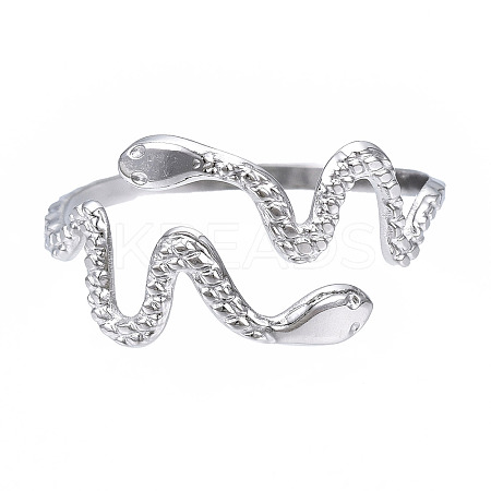 Non-Tarnish 304 Stainless Steel Snake Wrap Open Cuff Ring LS-RJEW-T023-82P-1