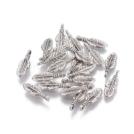 Tibetan Style Alloy Feather Pendants TIBEP-0377-AS-LF-1