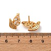 Leaf Brass Micro Pave Clear Cubic Zirconia Stud Earring Findings KK-K382-32G-3