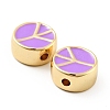 Flat Round with Peace Sign Brass Enamel Beads KK-G419-05G-07-3