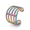 Rainbow Color Ion Plating(IP) 304 Stainless Steel Chunky Open Cuff Ring for Women RJEW-A005-35MC-2