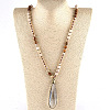 Bohemian Style Teardrop Glass Pendant Natural Picture Jasper & White Jade Round Beaded Long Necklaces for Women FS-WG767EC-04-2