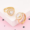 Brass Micro Pave Clear Cubic Zirconia Cuff Rings for Women KK-T074-18G-1