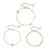 304 Stainless Steel Heart & Natural Morganite Nuggets Link Chain 3 Layer Stackable Necklaces BJEW-JB12459-03-4