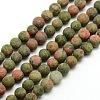 Natural Frosted Unakite Round Bead Strands G-M064-4mm-06-1