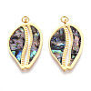 304 Stainless Steel Pave Natural Paua Shell Pendants STAS-N115-21B-G-1