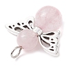 Natural Green Aventurine/Rose Quartz/Tiger Eye/Carnelian/Amethyst/Lava Rock Heart Angel Pendants PALLOY-JF03186-02-5