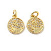 Flat Round with Swan Pattern Brass Micro Pave Clear Cubic Zirconia Charms KK-G425-22-2