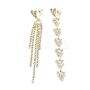 Crystal Rhinestone Heart Tassel Asymmetrical Earrings with 925 Sterling Silver Pins LS-EJEW-C037-05LG-1